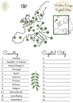 Preview of Europe country and capital cities worksheets with differentiated activities