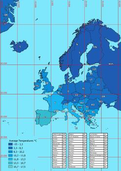 Preview of Europe map of average annual temperatures