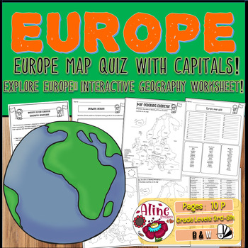 Preview of Europe map quiz with capitals | Explore Europe: Interactive Geography Worksheet!