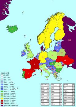 Preview of Europe map with countries classified by area