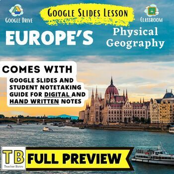 Preview of Europe's Physical Geography Google Slides and Note Taking Guide