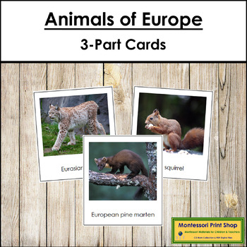 Animals of Europe 3-Part Cards - Continent Cards by Montessori Print Shop