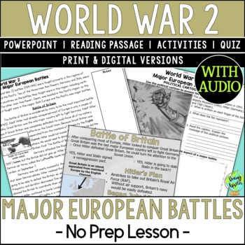 Preview of World War 2 European Battles Lesson - D-Day - Reading Activity - PPT - Quiz