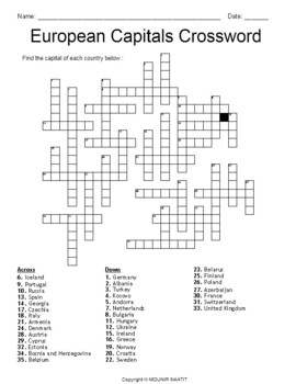European Capitals Crossword European Capitals Puzzle Mind Training