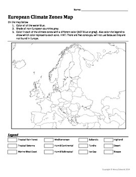 European Climate Zones Worksheet by Marie Butterworth |
