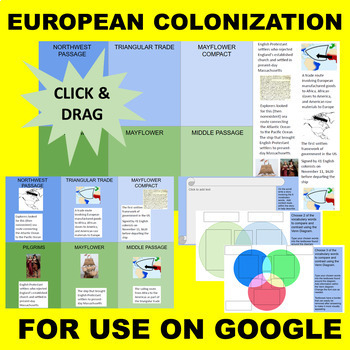 Preview of European Colonization (Trade, Pilgrims, etc) GOOGLE Interactive Sort & Match