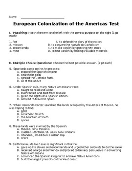 Preview of European Colonization of the Americas Test