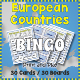 European Countries BINGO & Memory Matching Card Game Activity