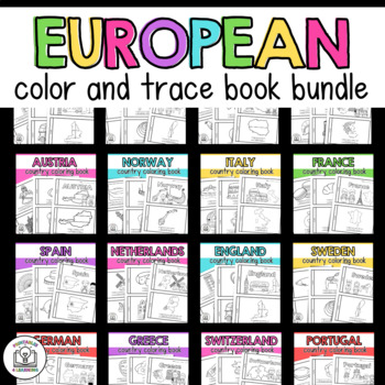 Preview of European Countries Color and Trace Book Bundle