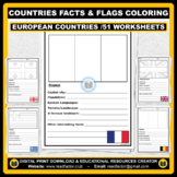 European Countries Facts Activity and Flags Coloring - 51 