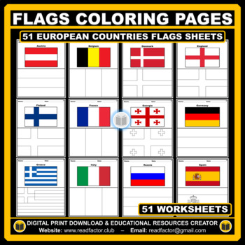 Preview of European Countries Flags Coloring Pages - 51 Worksheets