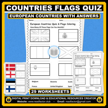 Preview of European Countries Quiz With Answers and Flags Coloring