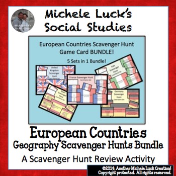 Preview of European Countries Scavenger Hunt Task Card Game Sets BUNDLE! 5 Sets - 1 Price!