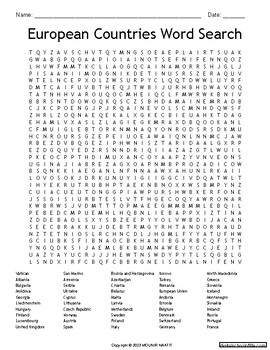 Preview of European Countries Word Search - European Countries Word Puzzles - Mind Training