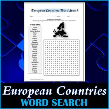 Preview of European Countries Word Search Puzzle