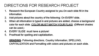 Preview of European Country Research Slideshow Project Template- Middle School