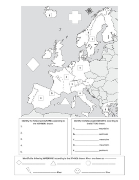 Preview of Western European Country and Geography Map Test or Homework Assignment