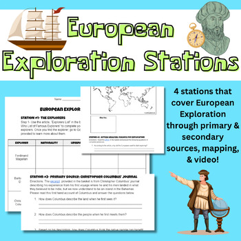 Preview of European Exploration Stations-- Primary & Secondary Sources, Mapping, + Video!