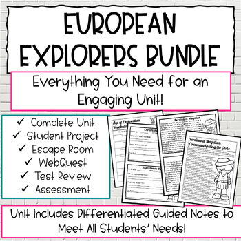 Preview of European Explorers 5th Grade BUNDLE | Guided Notes, Project, Webquest, and More!