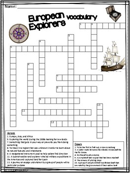 European Explorers Age of Exploration Crossword Puzzle Activity