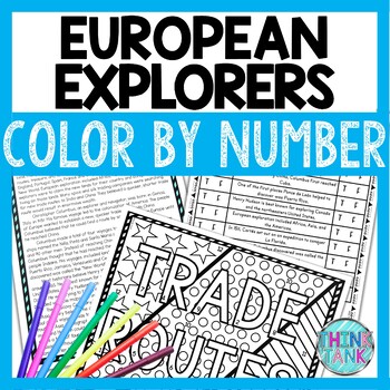 Preview of European Explorers Color by Number, Reading Passage and Text Marking