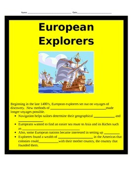 Preview of European Explorers Interactive Notes 3rd Grade Social Studies