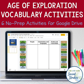 Preview of European Explorers Vocabulary Activities for Google Drive | Age of Exploration