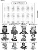 Early European Explorers Activity: Word Search Worksheet (