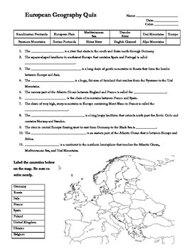 European Geography Quiz by Differentiation Queen  TpT