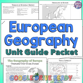 Preview of European Geography Unit Packet: Map, Worksheets, & Activities