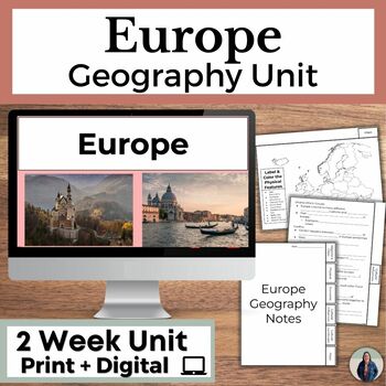 Preview of European Geography Unit with Guided Notes and Map Activities