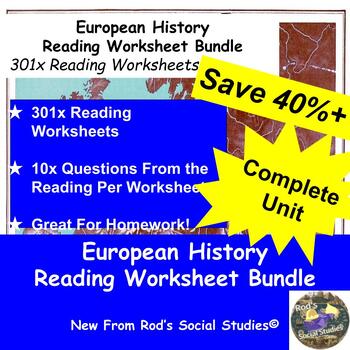 Preview of European History COMPLETE Reading Worksheet Bundle *Editable**