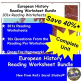European History COMPLETE Reading Worksheet Bundle *Editable**