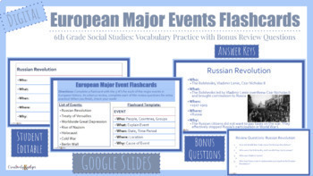 Preview of European History Major Events Review Flashcards & Questions (Google Slides)