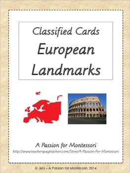 Preview of European Landmarks, 20 Classified Cards, Montessori continent box