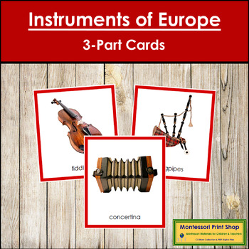 Preview of Musical Instruments of Europe 3-Part Cards (color borders) - Continent Cards