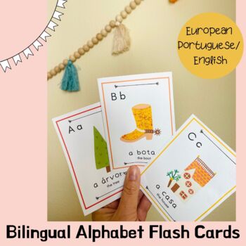 Preview of European Portuguese Alphabet Flash Cards, Bilingual ABC Cards