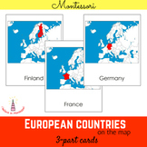 European countries on the map Montessori 3-part cards