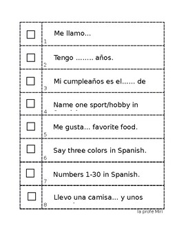 Preview of Evaluation chart - Speaking in Spanish.
