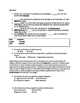 Preview of Evaluacion de prefijos y elementos de ficcion