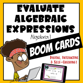Preview of Evaluate Algebraic Expressions Boom Cards