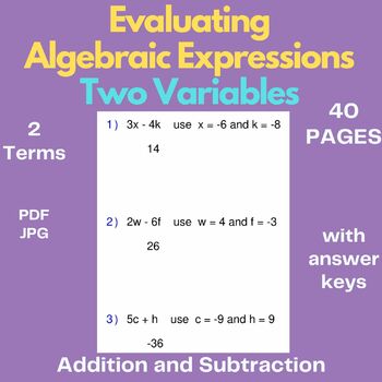 Preview of Evaluate Algebraic Expressions - Two variables - Digital and Print Activity