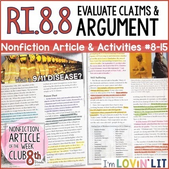 Preview of Evaluate Argument & Irrelevant Claims RI.8.8 | 9-11 Disease Article #8-15