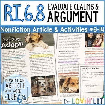Preview of Evaluate Arguments & Claims RI.6.8 | Pet Adoption Article #6-14