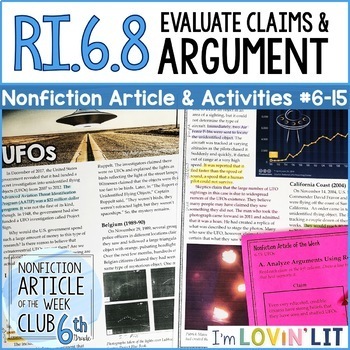 Preview of Evaluate Arguments & Claims RI.6.8 | UFOs Article #6-15