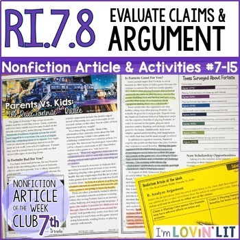 Preview of Evaluate Arguments & Claims RI.7.8 | Fortnite™ Battle: Parents Vs. Kids #7-15