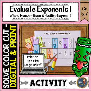 Preview of Evaluate Exponents 1 Activity - Math Solve Color Cut