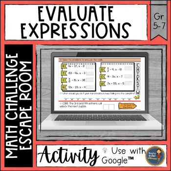 Preview of Evaluate Expressions Digital Math Escape Room - Made for Google™