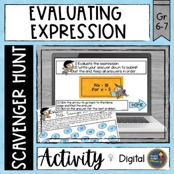 Preview of Evaluate Expressions Digital Math Scavenger Hunt