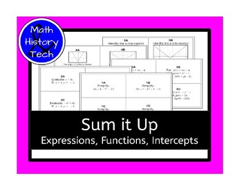 Preview of Evaluate Expressions, Functions, find x- and y- Intercepts Review Sum it Up